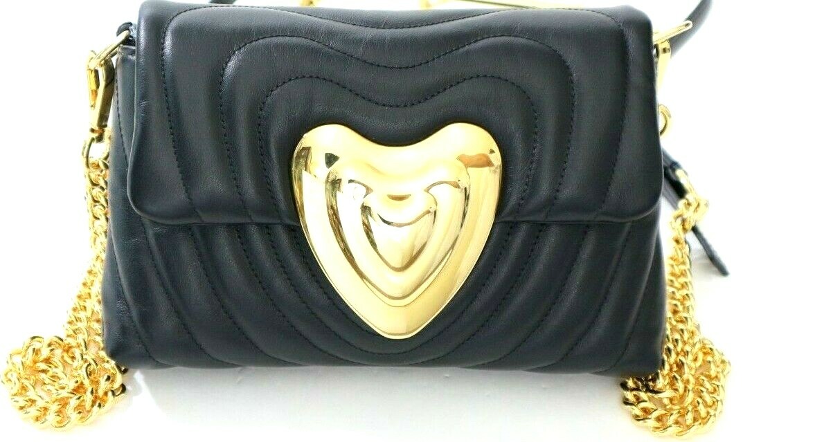 Escada Small Leather Quilted Heart Clutch Shoulder Bag Black