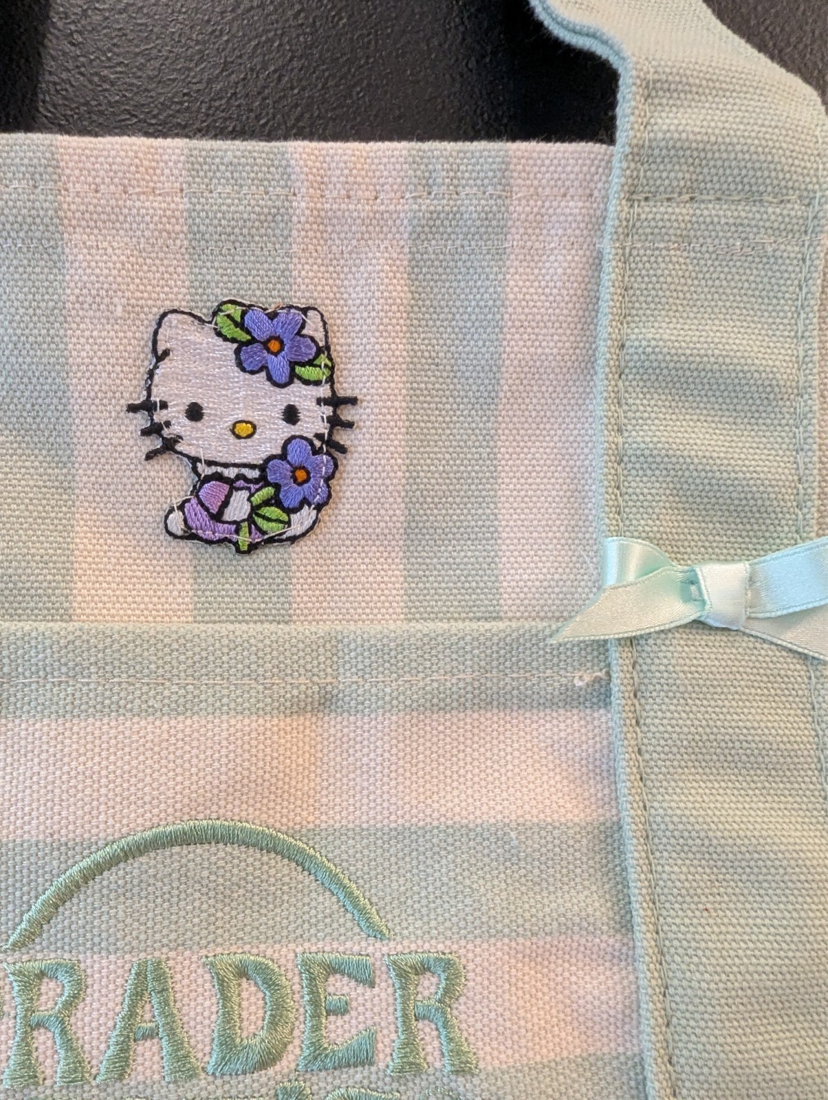 Custom Trader Joe’s Hello Kitty zipper mini tote bag striped pastel green bows