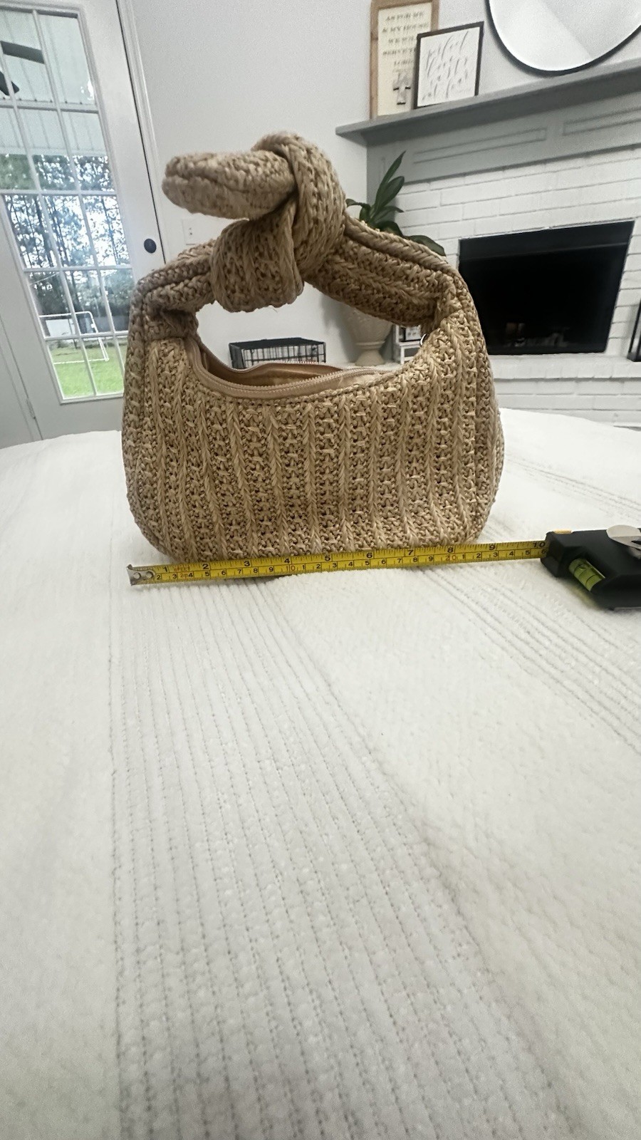 Live Dreamer Beige Medium Hobo Bag Crescent Top Handle Knot Zip Lined