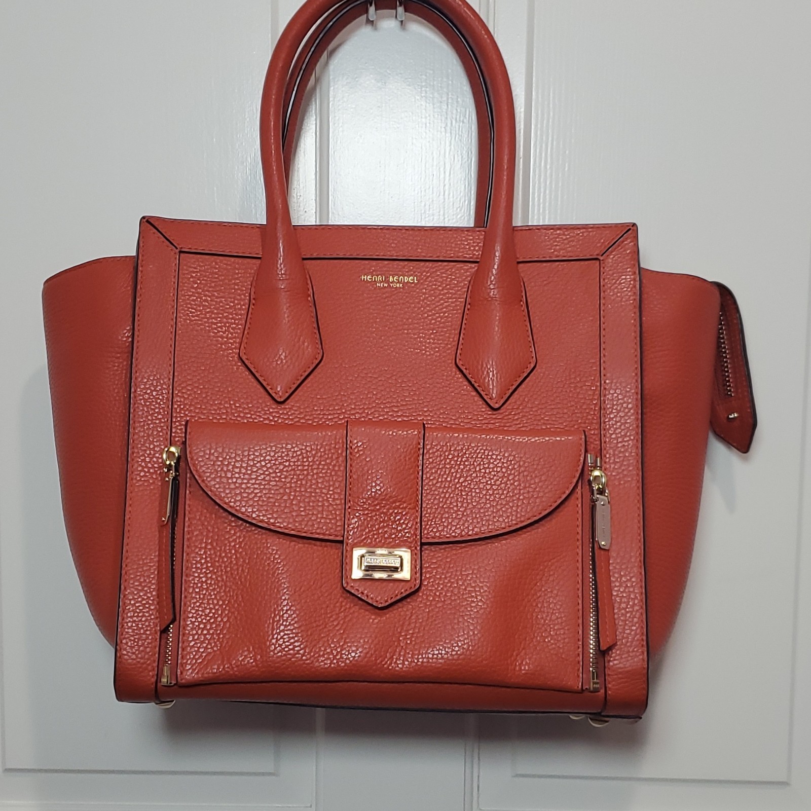 Henri Bendel Burnt Orange Rivington Tote Zip Gold Hardware