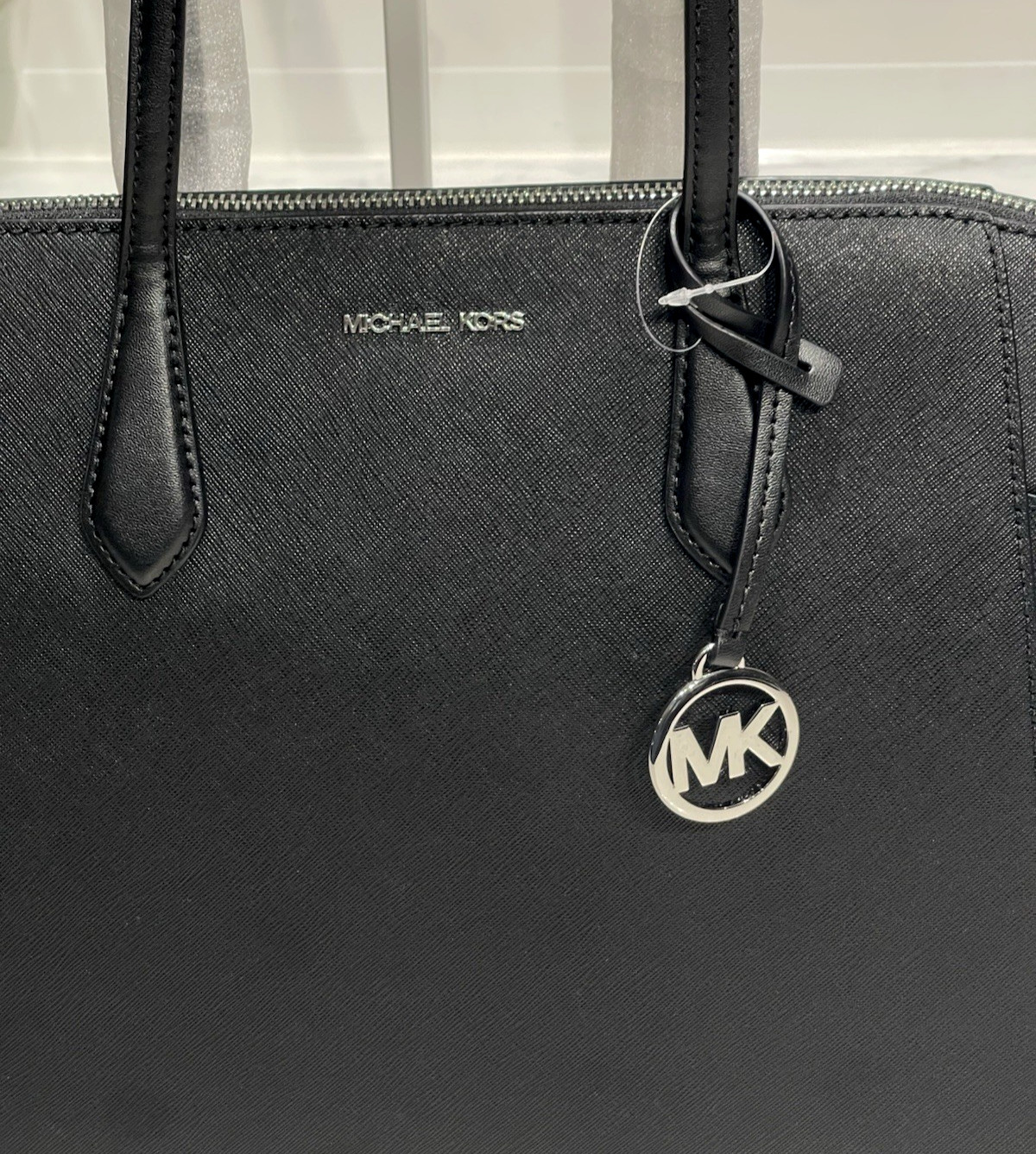 MICHAEL KORS MARILYN MEDIUM LARGE ZIP TOTE SHOULDER BAG BLACK LEATHER SILVER