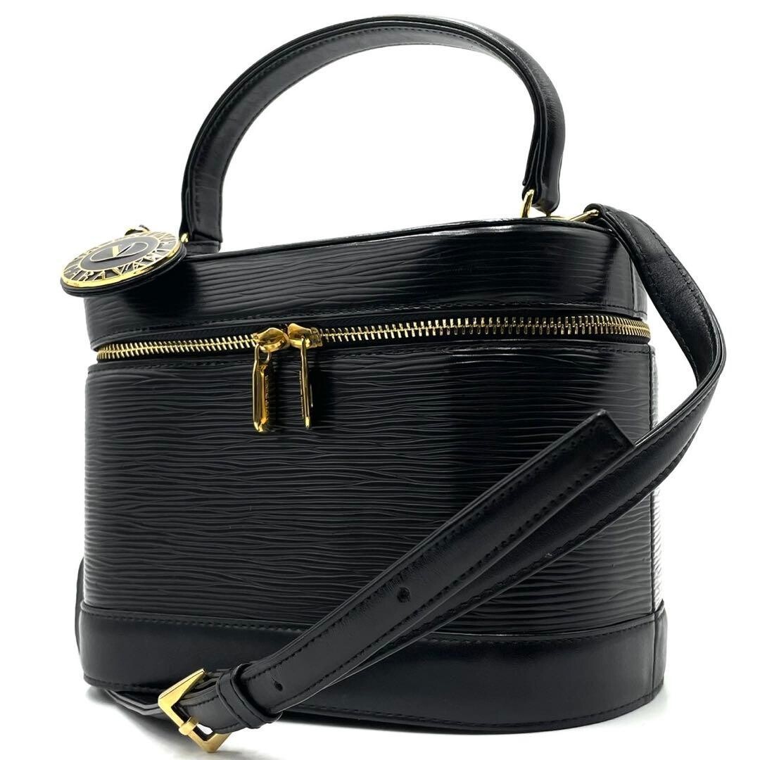 Valentino Garavani 2Way Vanity Shoulder Bag Black Leather Gold Charm Auth