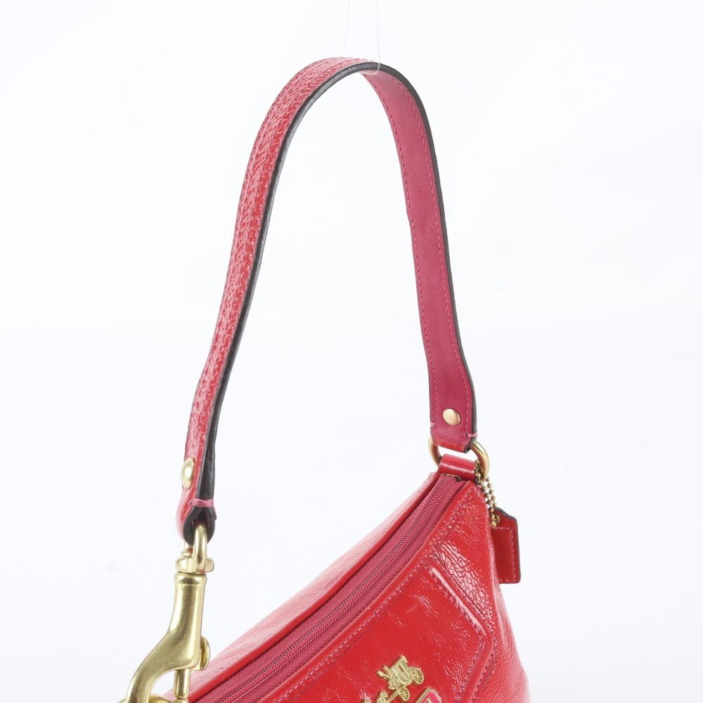 Authentic Coach Leather Shoulder Bag, Red, 23cm x 14cm x 9cm, Adjustable Strap