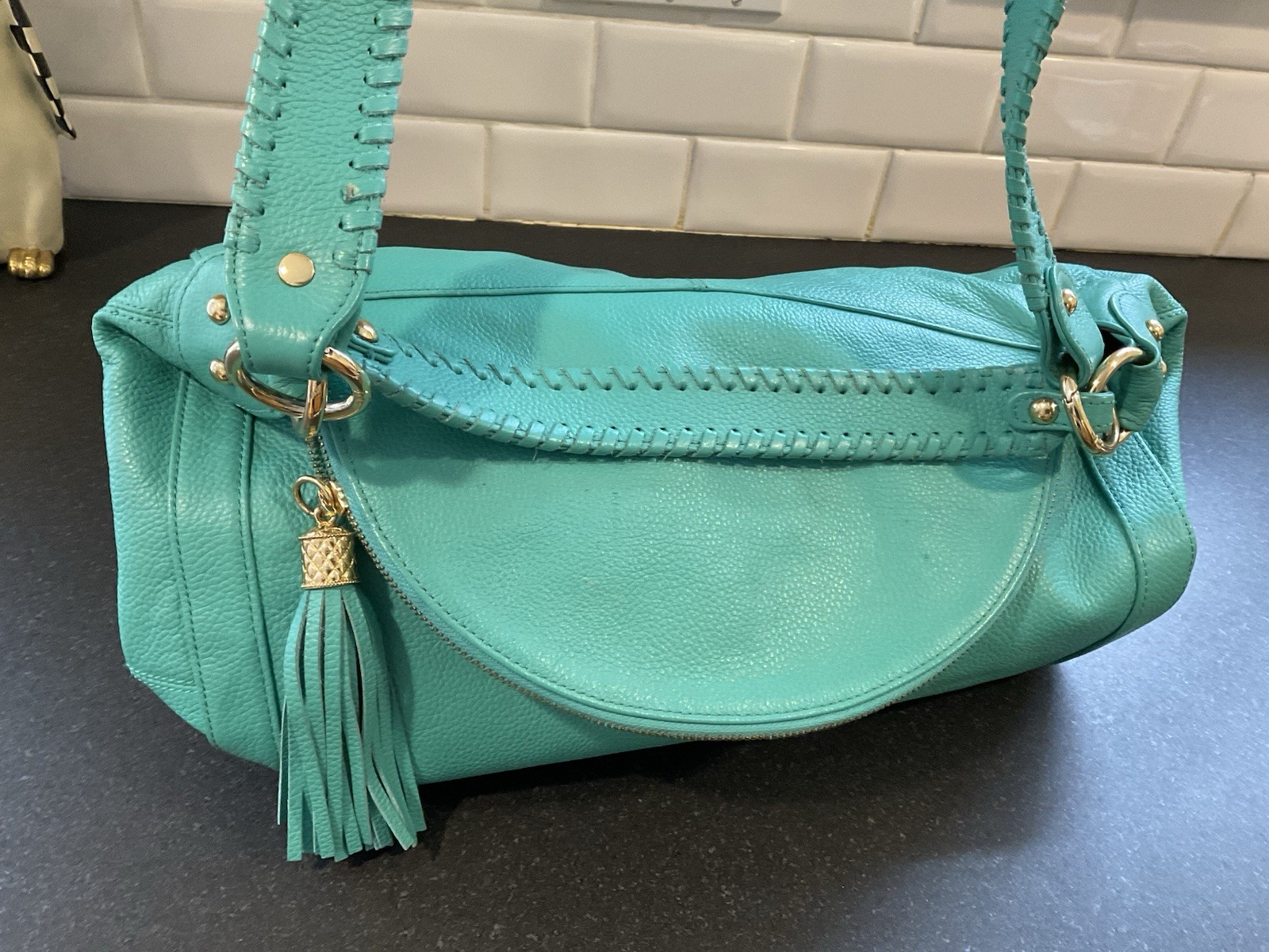 ONNA EHRLICH RACHEL LARGE LEATHER HOBO BAG TURQUOISE TEAL
