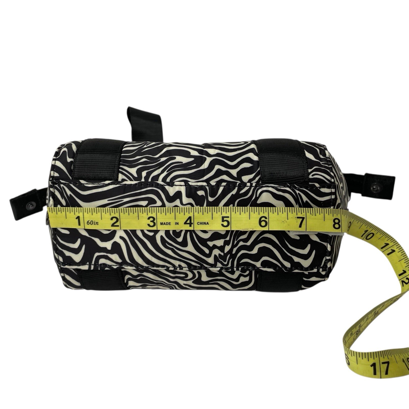 Fabletics Mini Grip Duffle Marbled Zebra Print Black Off White Gym Bag