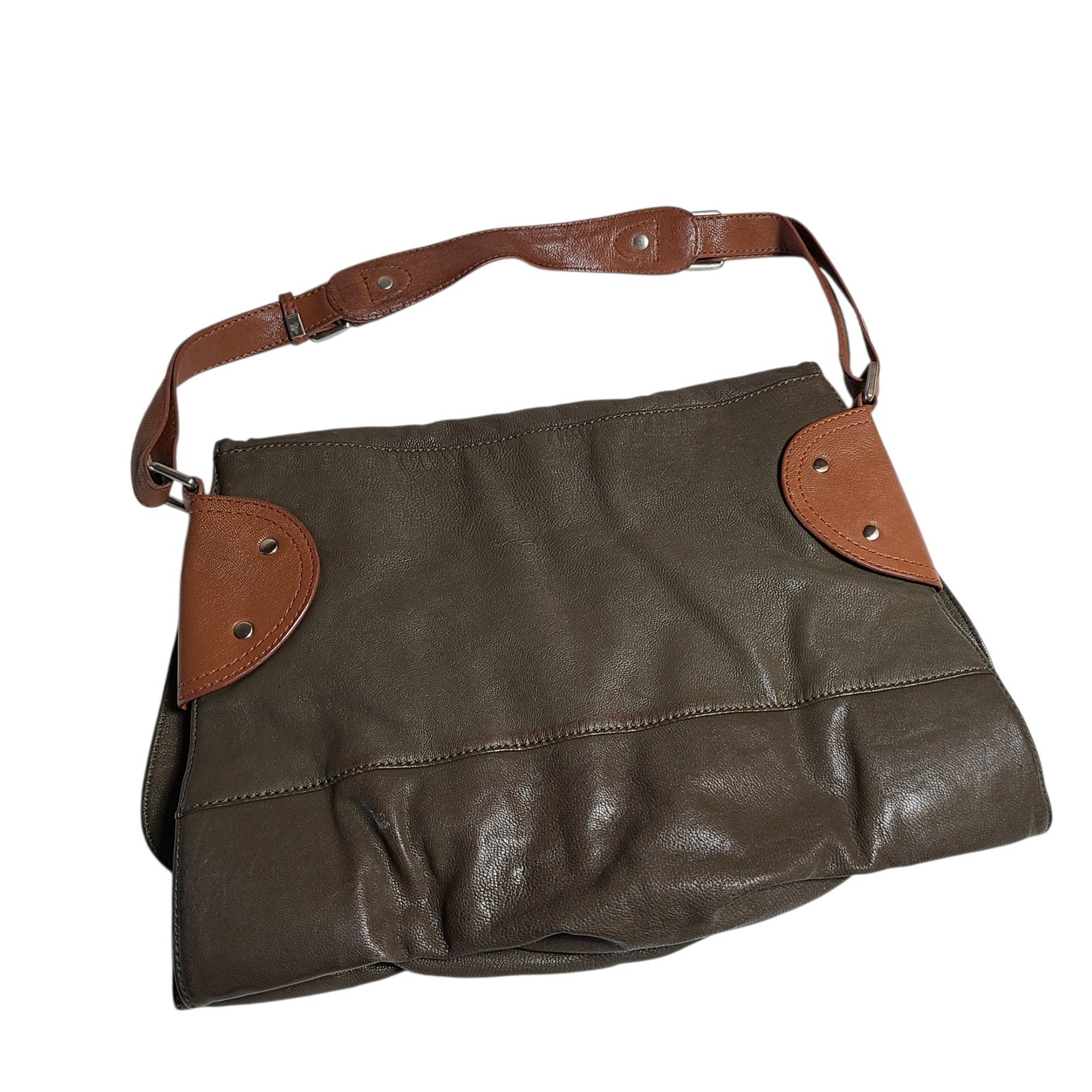 Sondra Roberts Espresso Brown Leather Satchel Bag Slouchy Hobo Vegan Boho Hippie