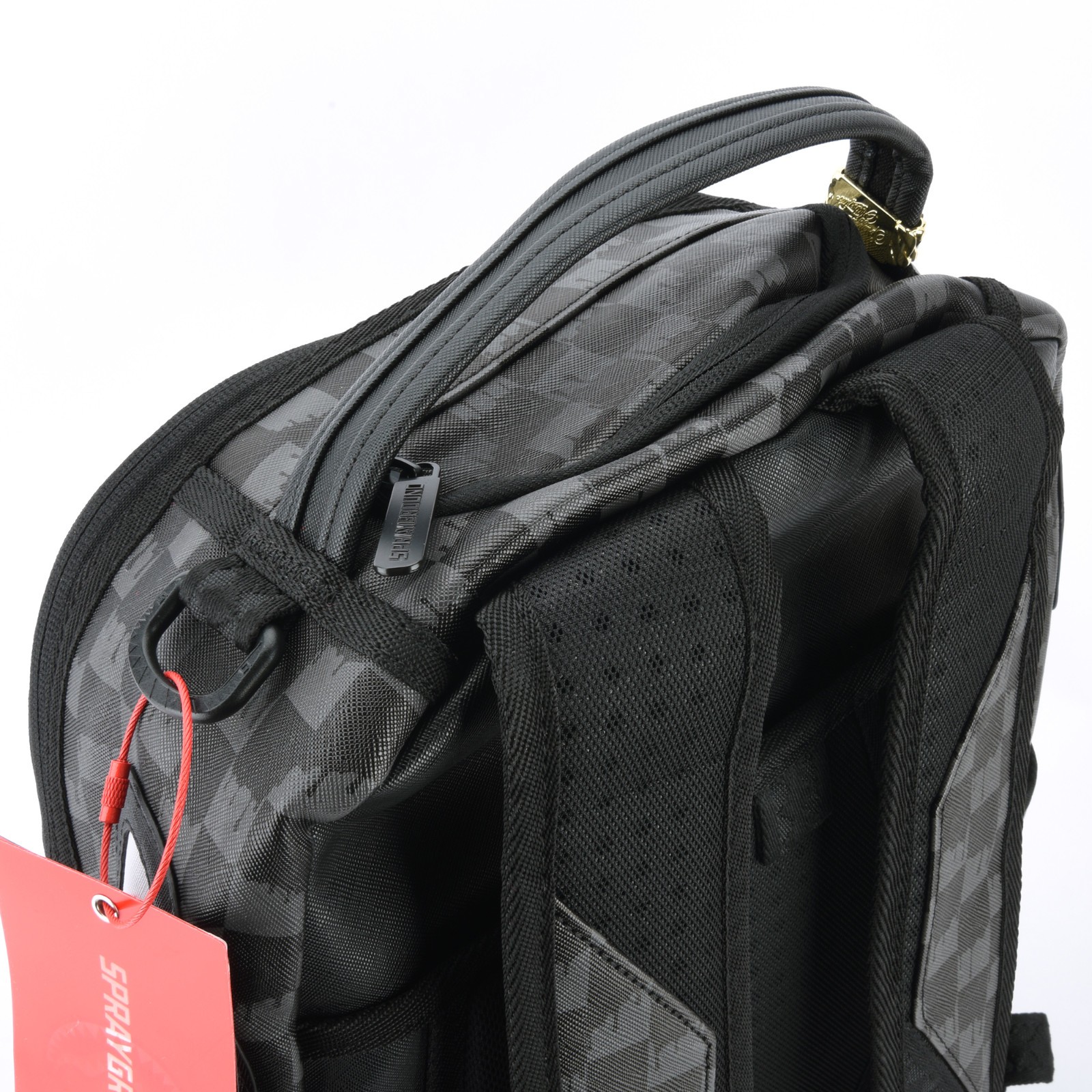 Sprayground Shark Dipping DLXV Leather Bag Backpack Unisex Black Gray Plaid