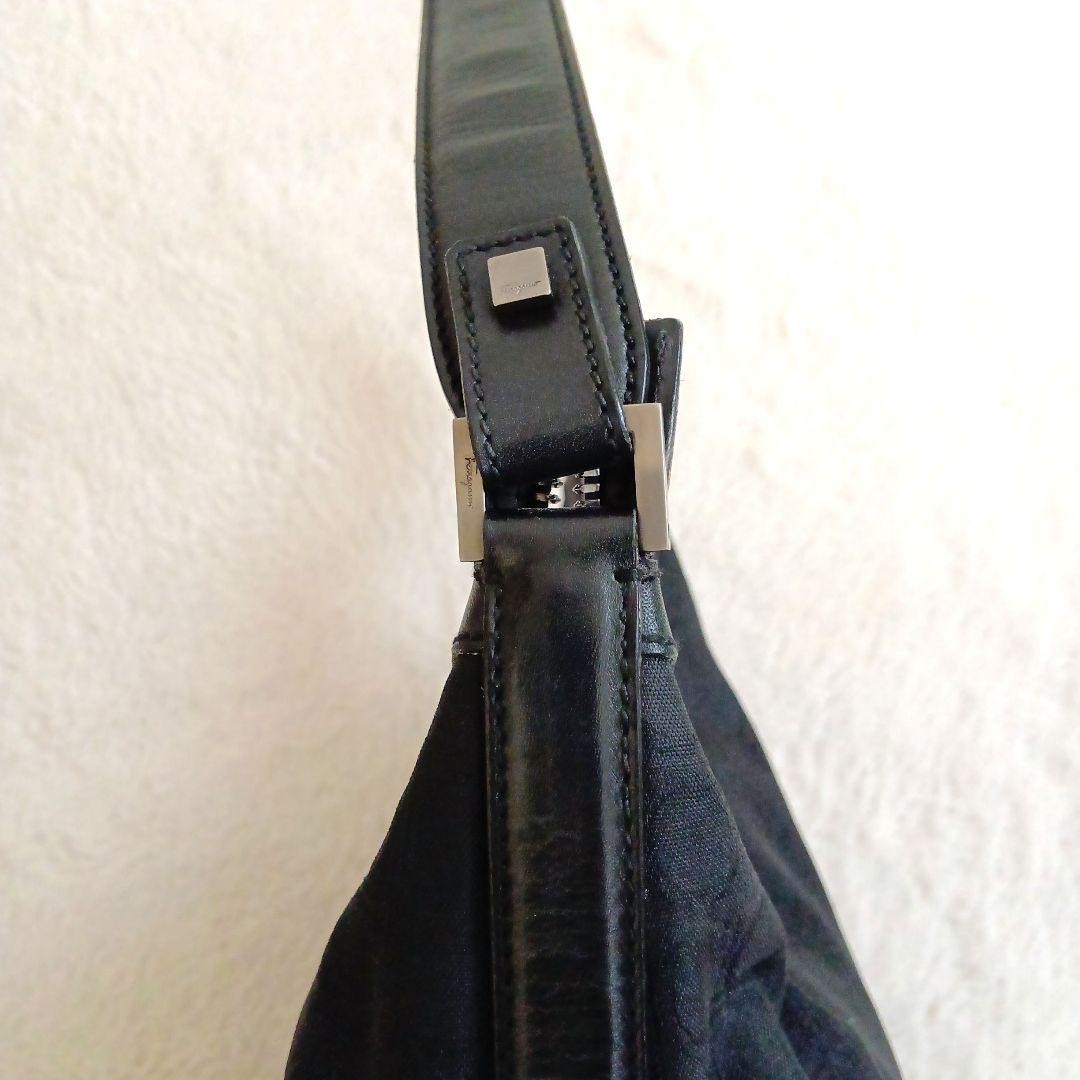 Ferragamo Gancini One-Shoulder Bag Canvas x Leather Black