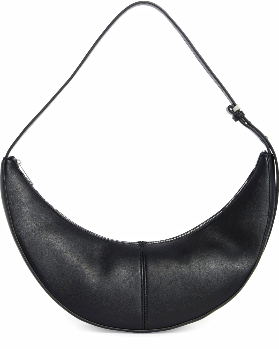 BCBG Black Crescent Shoulder Bag, Medium, Zip Closure, Lined, Inner Pockets