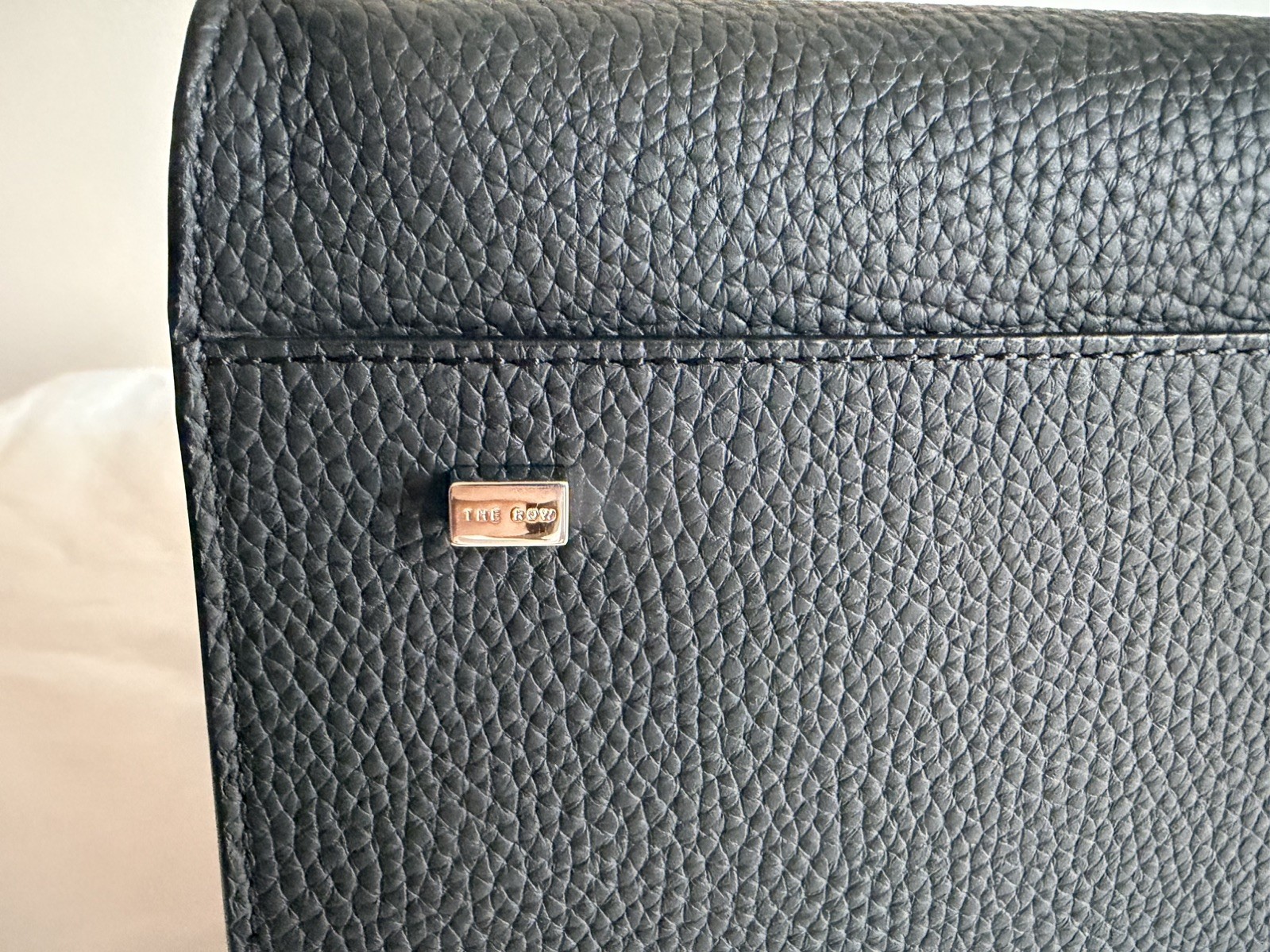 THE ROW Soft Margaux 15 Bag in Grained Calfskin Leather BLACK + INSERT