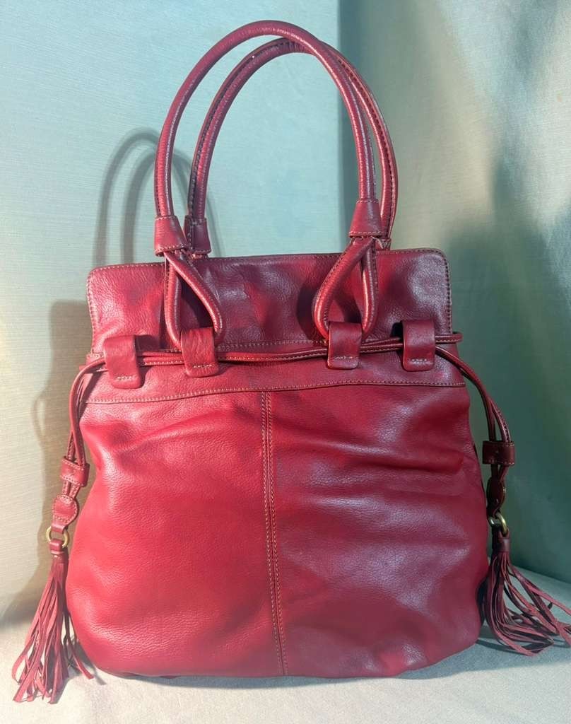 a.n.a.Ruby Red Shoulder Bag Soft Leather Boho Satchel Tote Purse Fringe Tassels