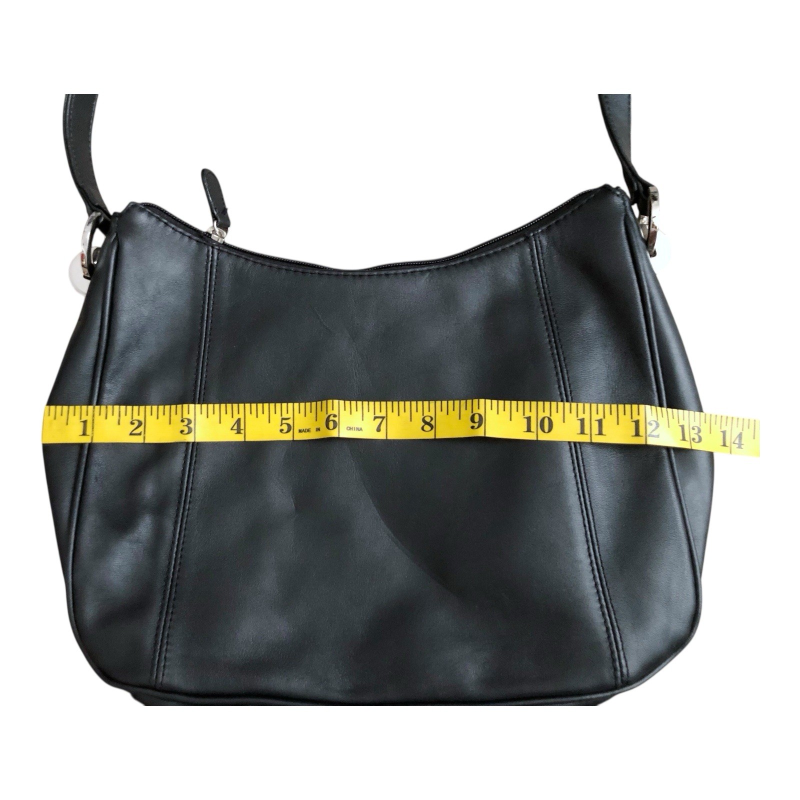 Worthington Black Leather Shoulder Bag Medium Zip Top Minimal Classic Work Purse