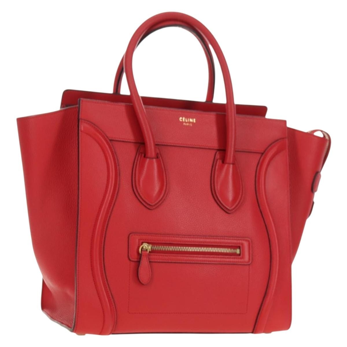 CELINE Luggage Mini Shopper Hand Bag Leather Red Gold Auth ep14631M