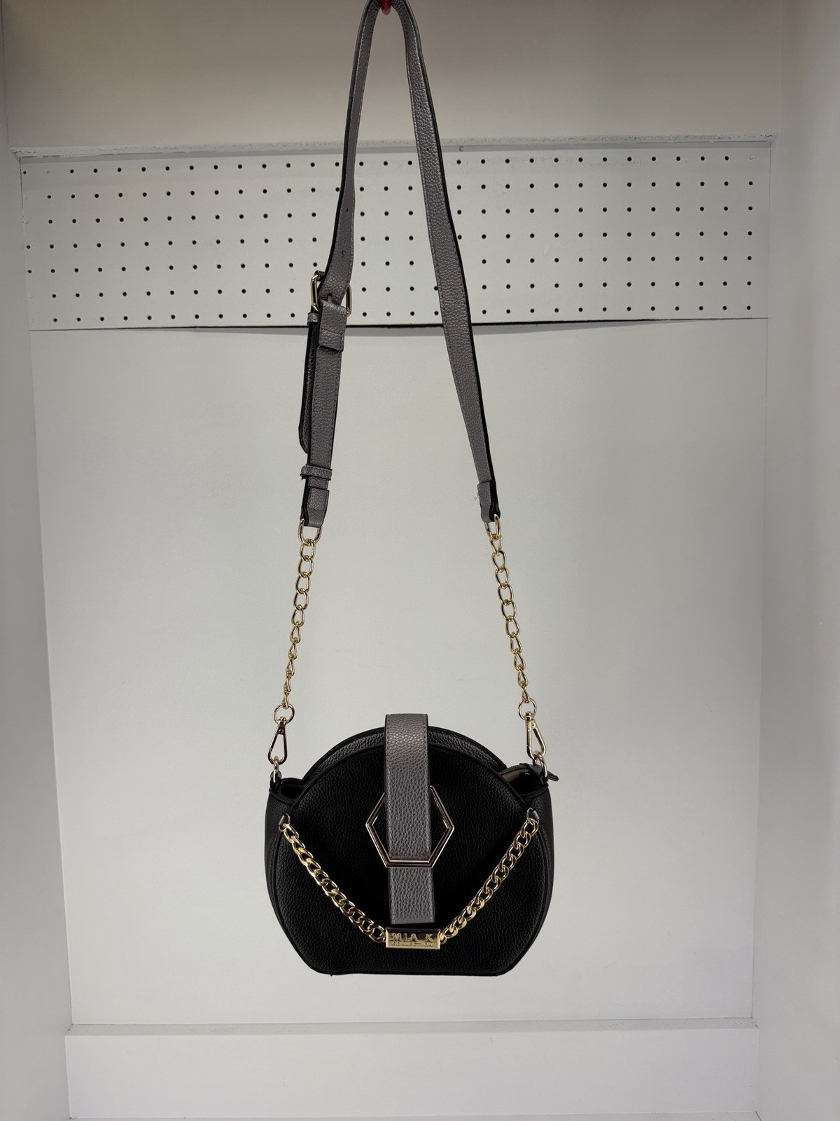 Mia K Collection Black Silver Gold Nobella Hexagon Round Crossbody Purse