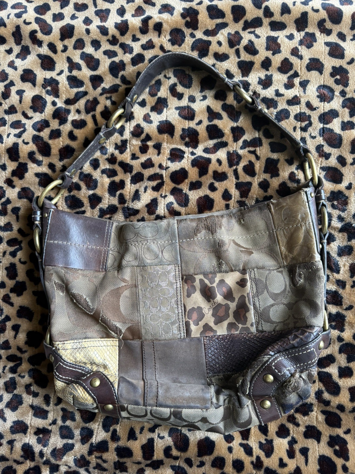 Vintage Coach Signature Leopard Patchwork Shoulder Bag N2G0773-11496 (HOBO)
