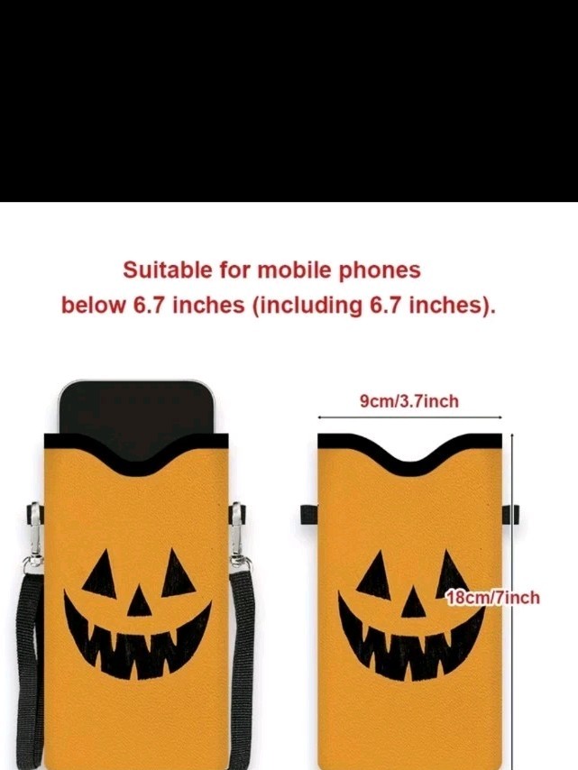Holiday Fun Orange Pumpkin 2D Printed Phone Sleeve Crossbody Holder. Long Strap,