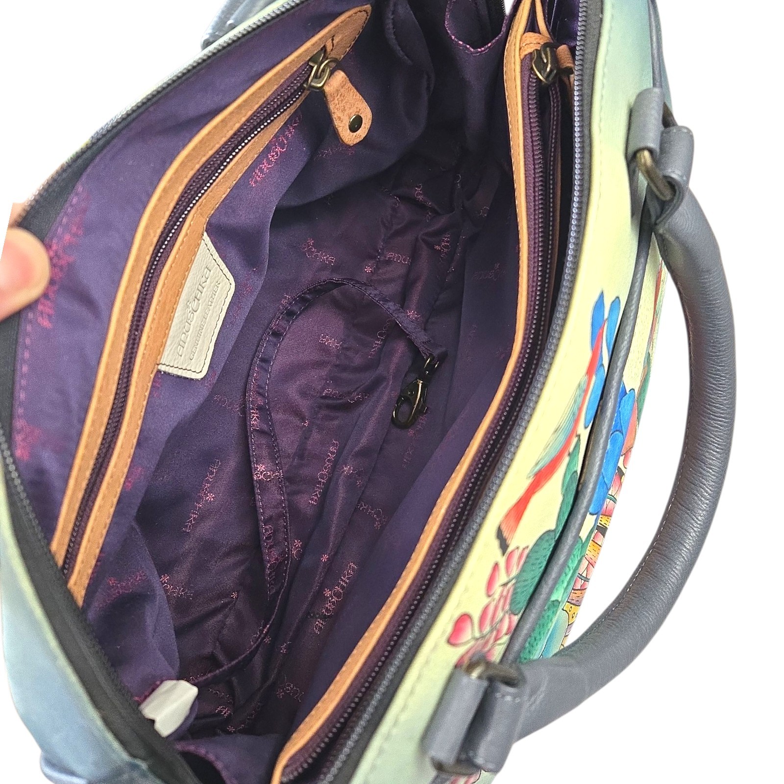 Anuschka Hand Painted Leather Satchel Bag Bird Cactus Desert Floral Multi-Color