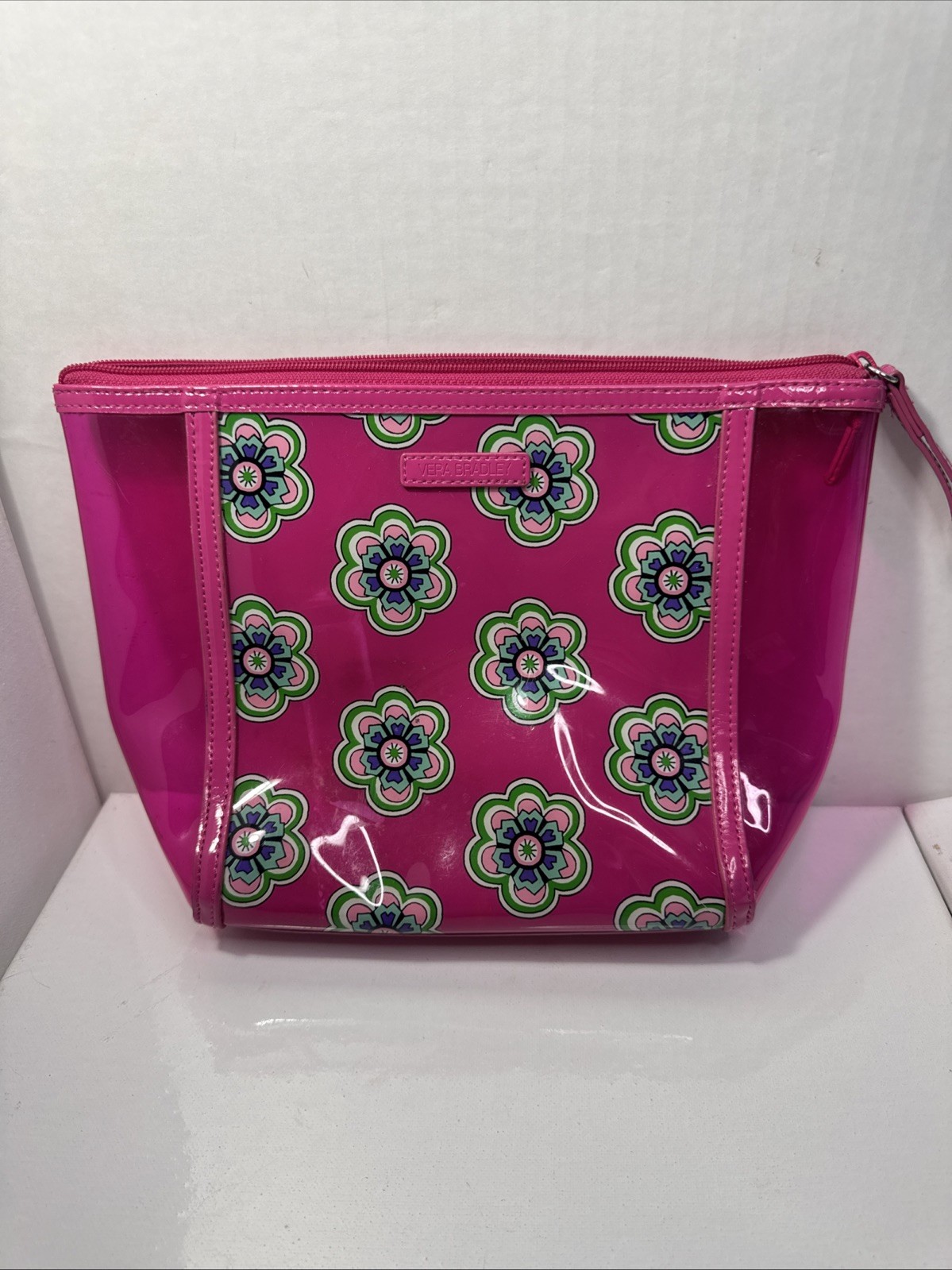 Vera Bradley Clear Pink Floral Tote Bag & Cosmetic Pouch Set Stadium Approved