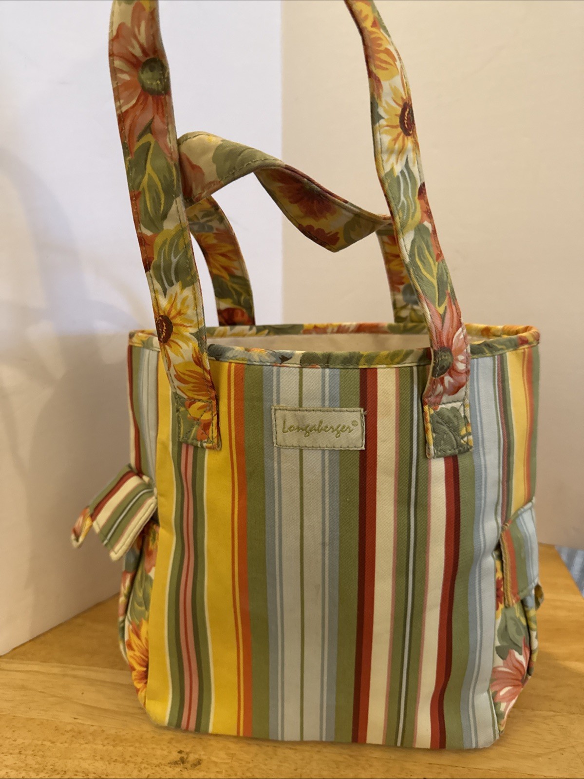 Longaberger Purse Bag Homestead Striped Floral Summer Tote bag