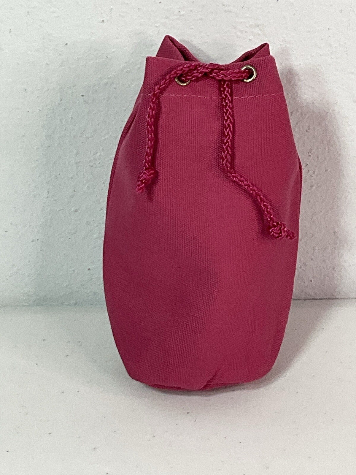Cylindrical Canvas Drawstring Pouch. Color: Dark Mauve. 7”x3.5-4”. NEW.