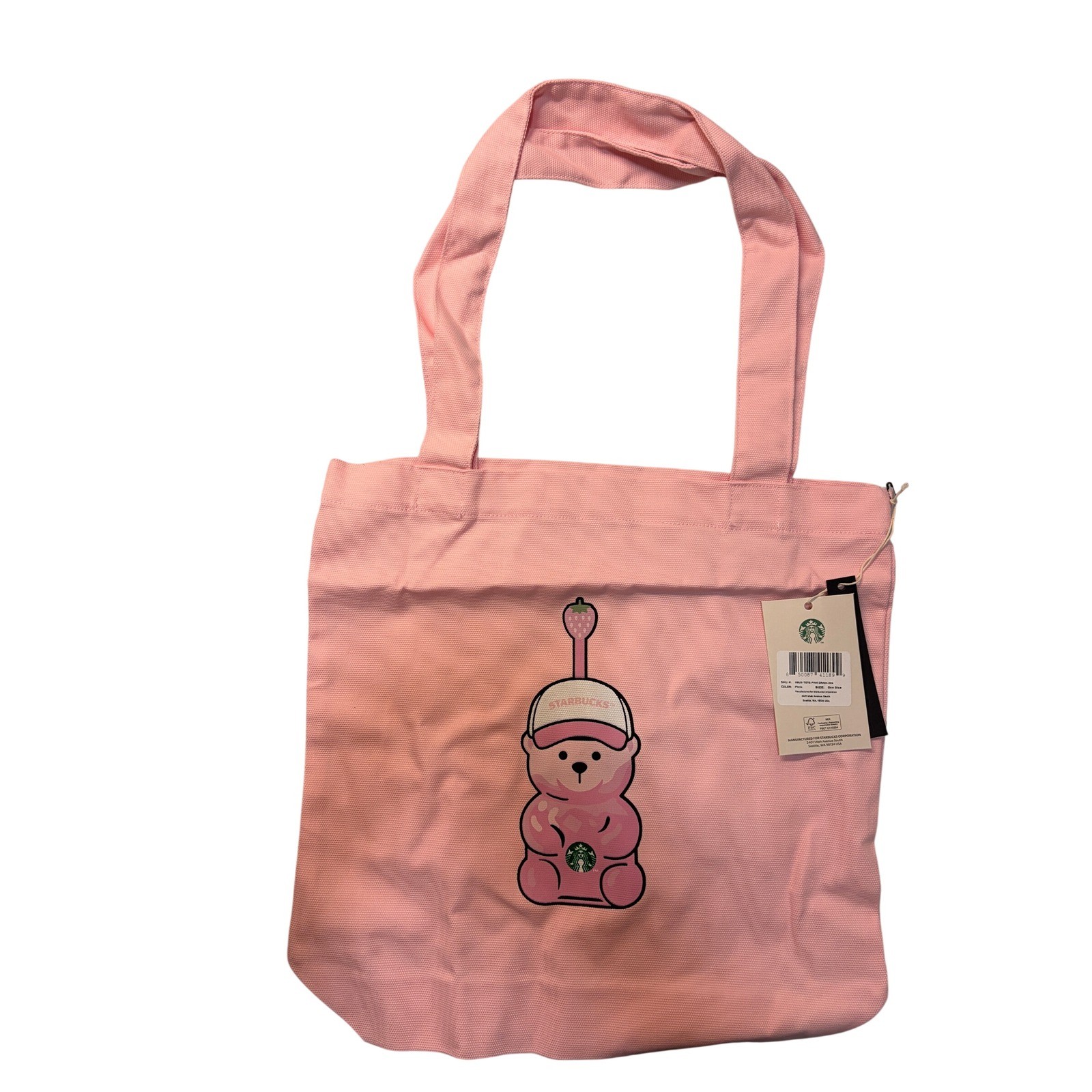 Starbucks Pink Bearista Strawberry Canvas Tote Bag Reusable Shopper NWT