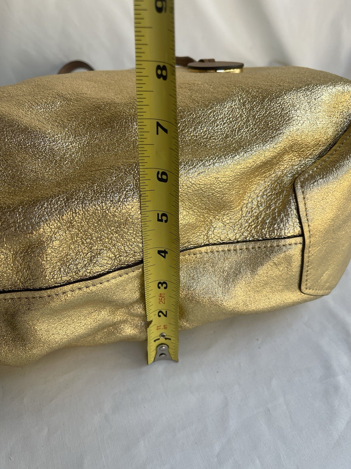 MICHAEL KORS MAE REVERSIBLE BROWN/GOLD LEATHER TOTE Appr. 12H X 17.5L New