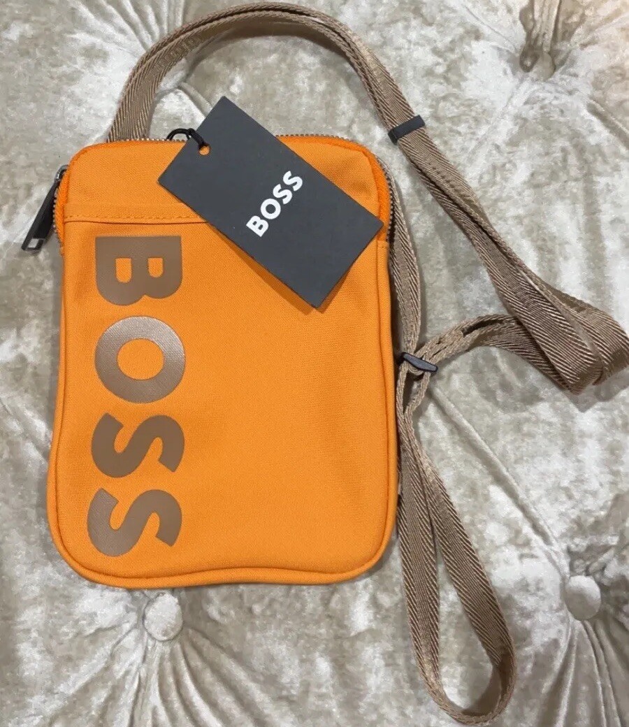 HUGO BOSS Unisex Catch Phone Pouch Envelope Bag Crossbody Bag NEW Orange