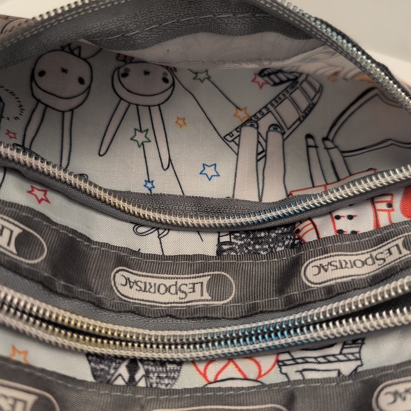 RARE LeSportsac Fifi Lapin Sweethearts 3 Zipper Writslet Blue And Gray