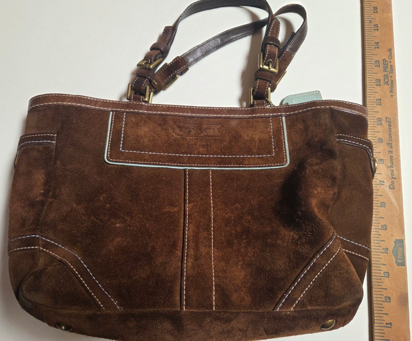 Coach Brown Suede Gallery Tote W Turn-lock Pockets VGUC