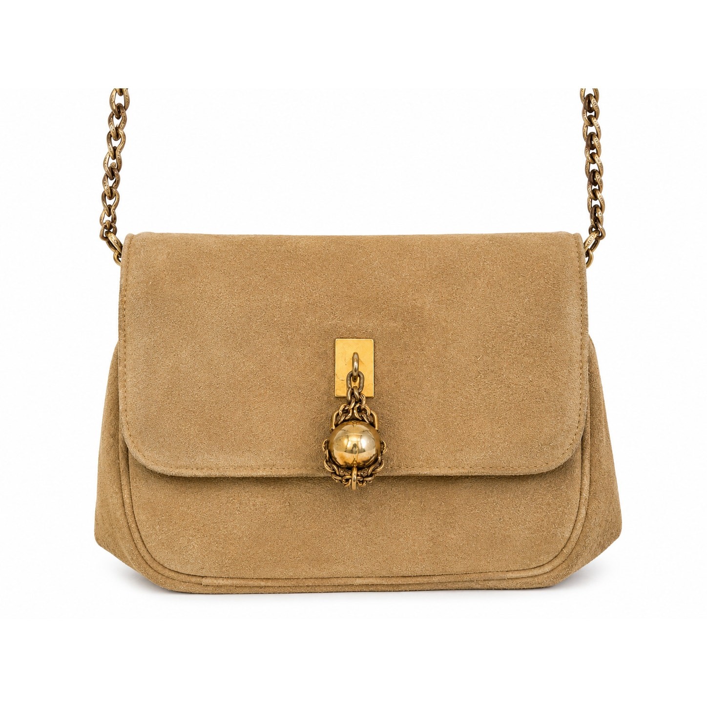 Vintage Susan Gail Suede Mini Shoulder Bag Camel Chain Strap 70s Crossbody Purse