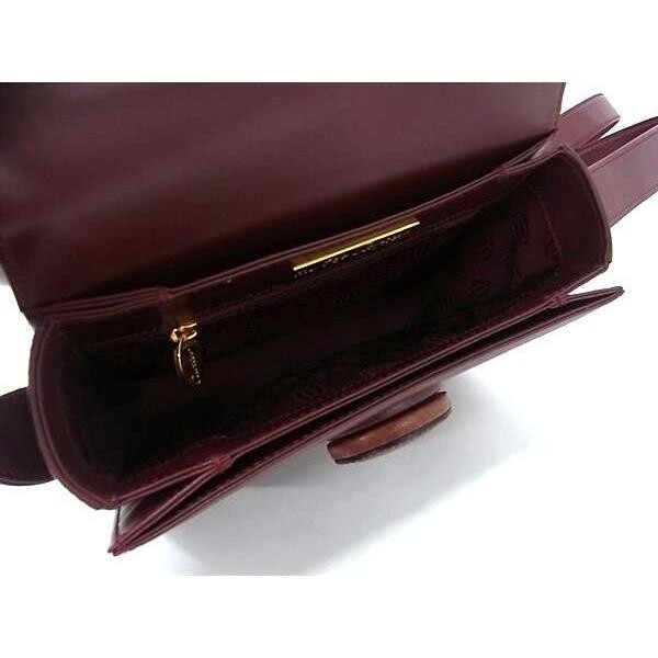 Cartier Must Line Bordeaux Leather Turn Lock Shoulder Bag Auth
