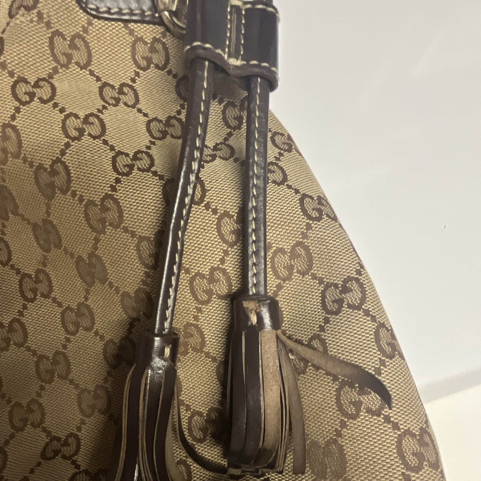 Authentic Vintage Gucci GG Canvas Web Stripe Tassel Satchel Top Handle
