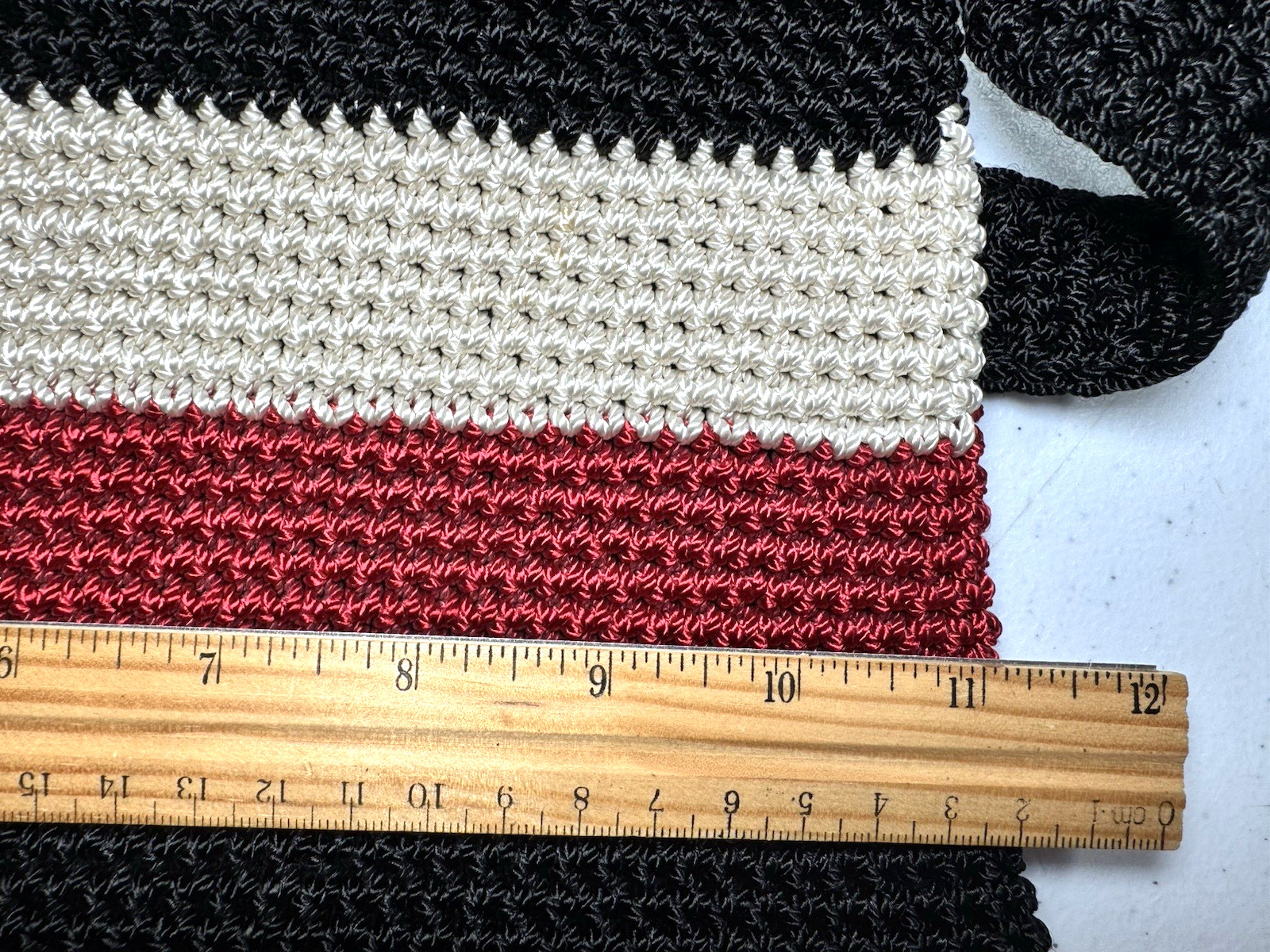 The Sak Crochet Macrame Boho Shoulder Bag Purse Black Red Ivory