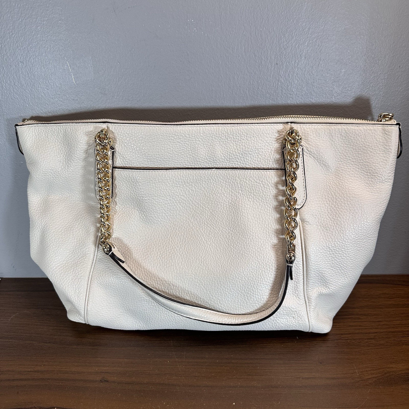 Coach Ava Chain Tote Pebble Leather Chalk White Gold Hardware Designer F87775