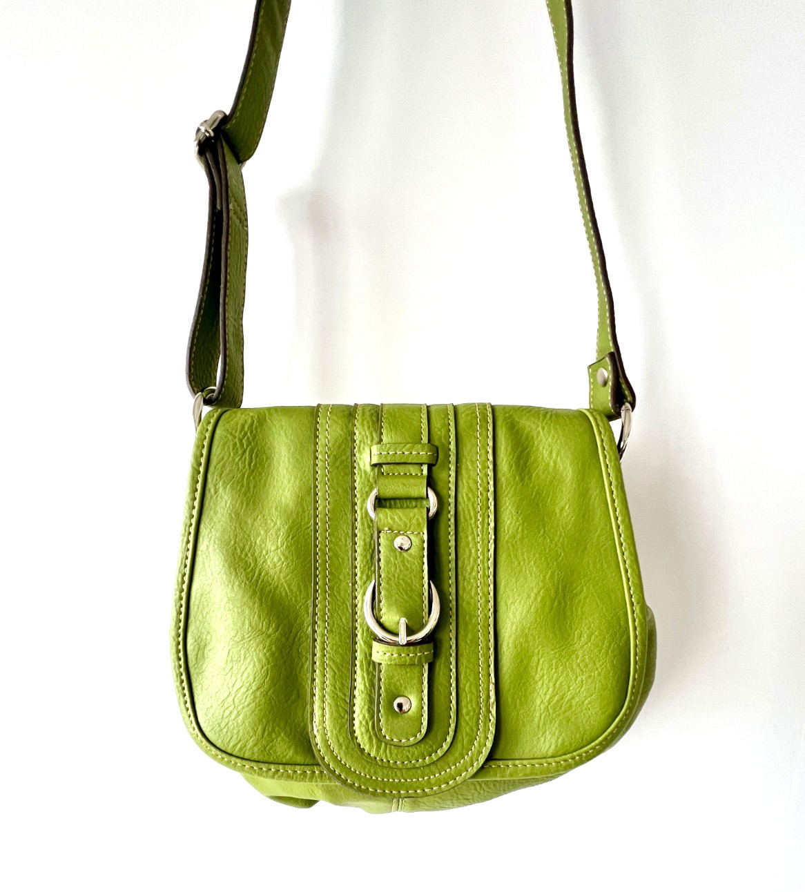 Emilie M Olive Green Simulated Leather Shoulder or Crossbody Bag, EC