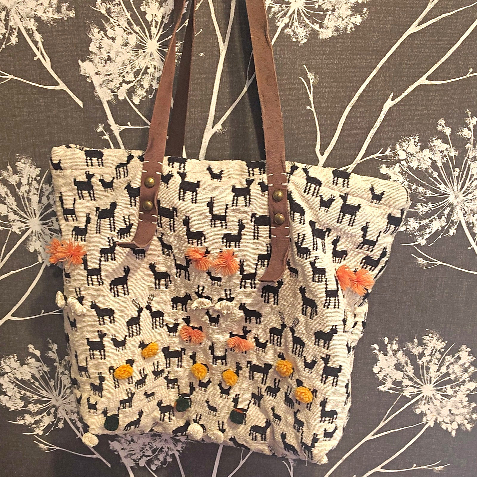 Jasper & Jeera Beige/Black Animal Print Tote Zip Leather Handles