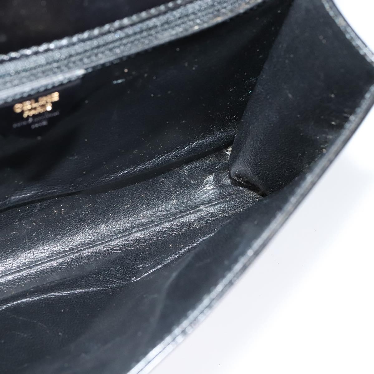 CELINE Circle Shoulder Bag Leather Black Gold Auth 118035