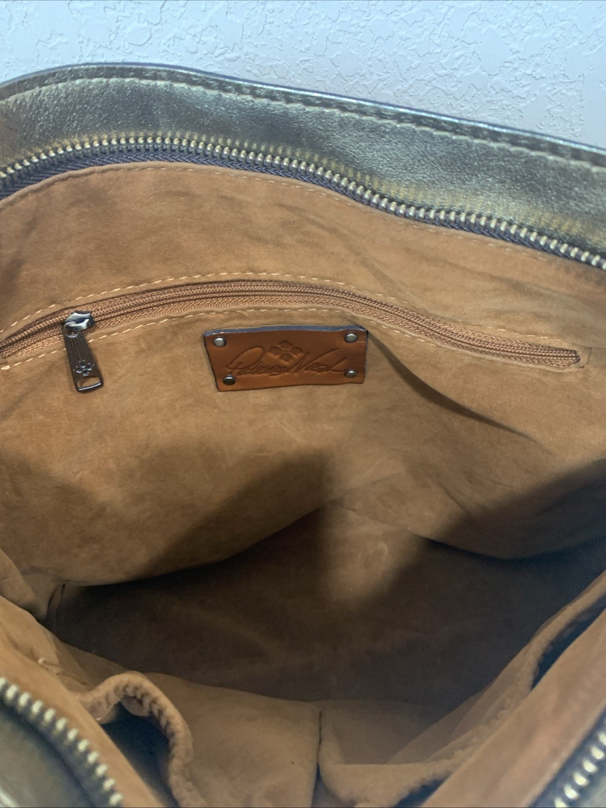 New Patricia Nash Leather Kalispell Hobo Bag Antique Gold With Matching Wallet.