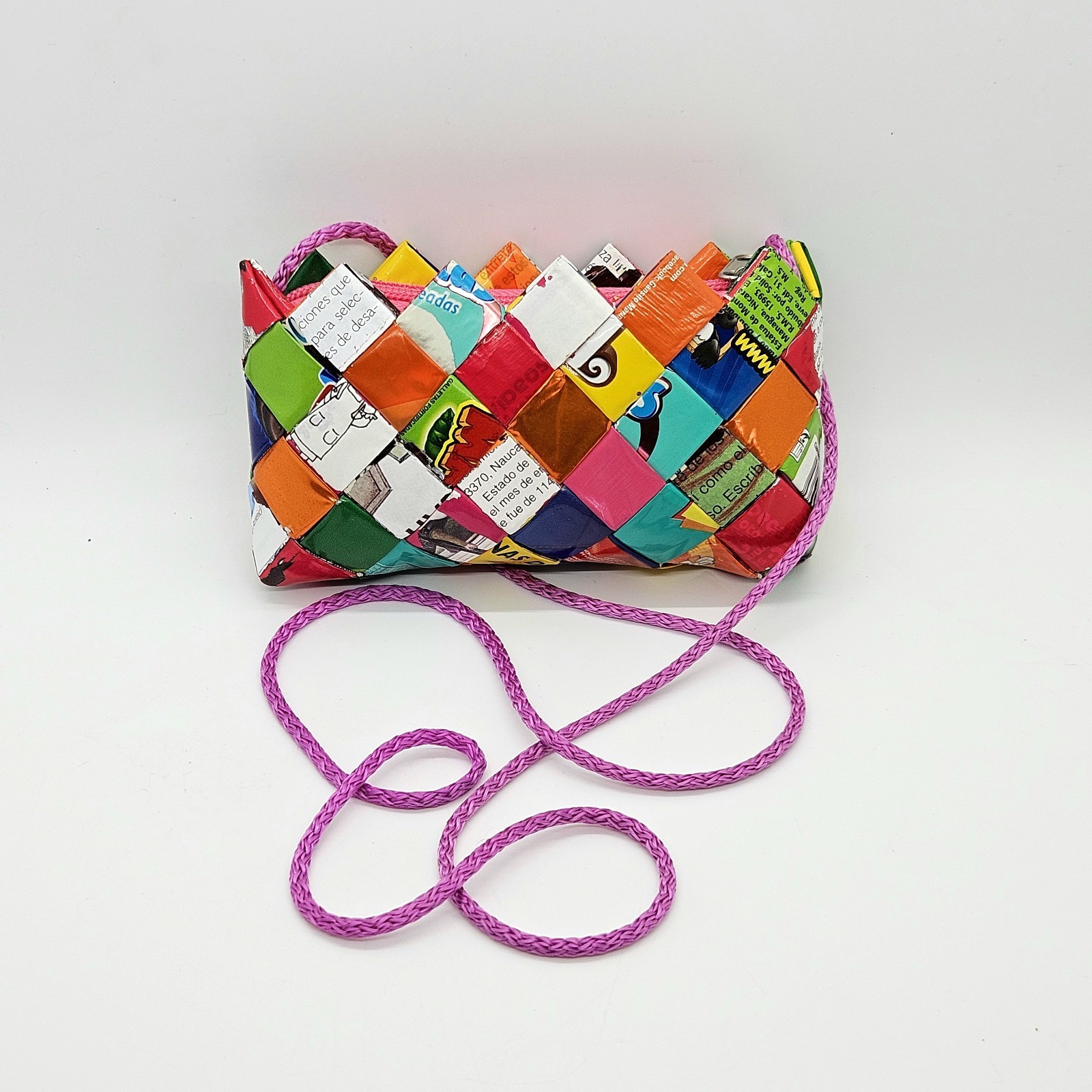 Recycled Plastic Woven Mini Purse Crossbody Handmade Upcycled Eco Bag
