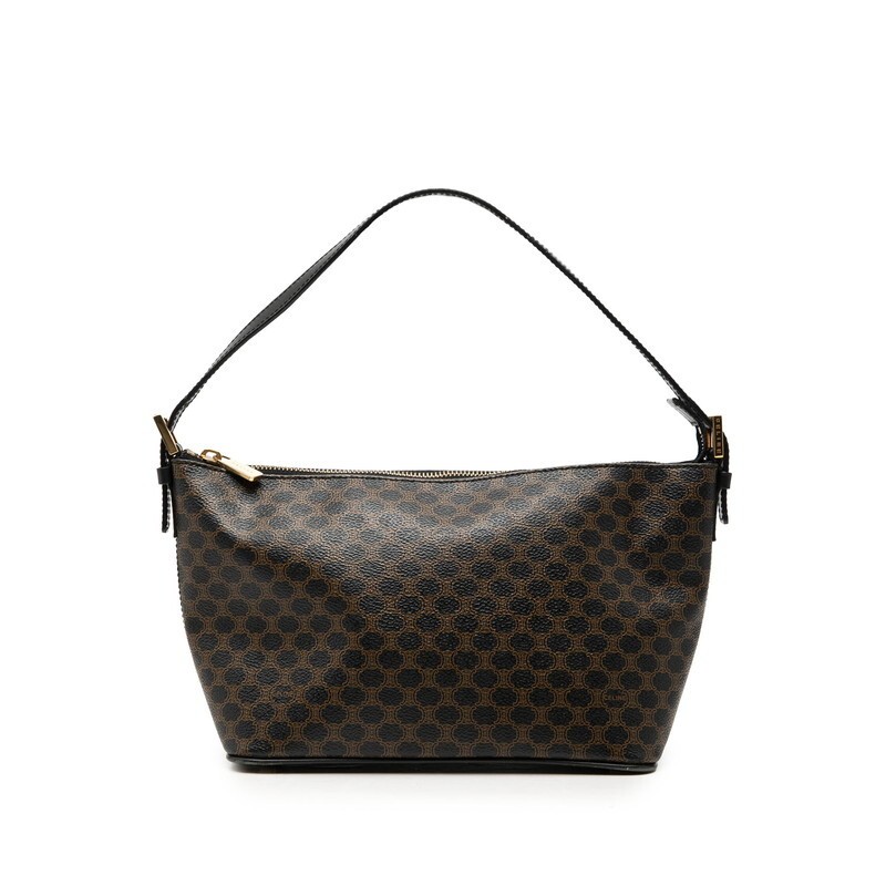 Celine Macadam Black PVC Leather Shoulder Bag CE00/23 Gold Hardware 23cm
