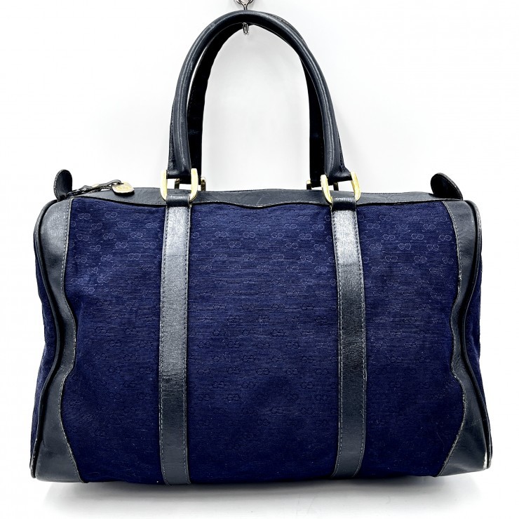 Gucci Vintage Micro GG Mini Boston Bag Navy Canvas Leather