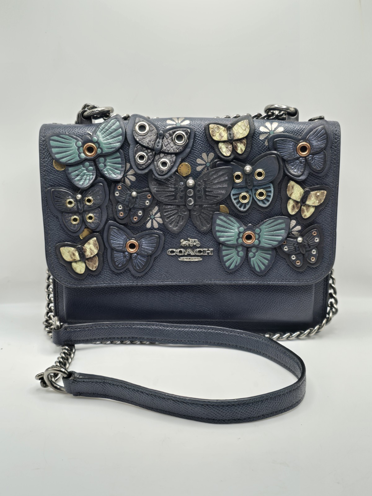 Coach Tilly Top Blue Butterfly Appliqué Satchel Leather (READ)