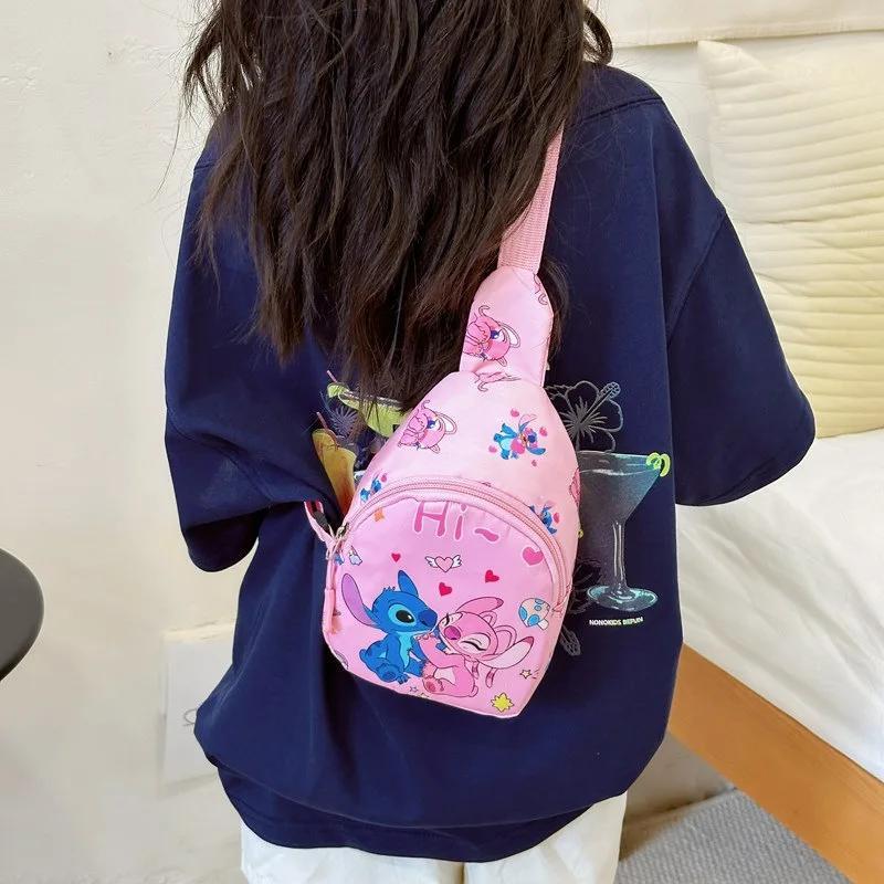 Stitch & Angel Sling Chest Bag, Cartoon Anime Crossbody Bag, Fashionable Casual