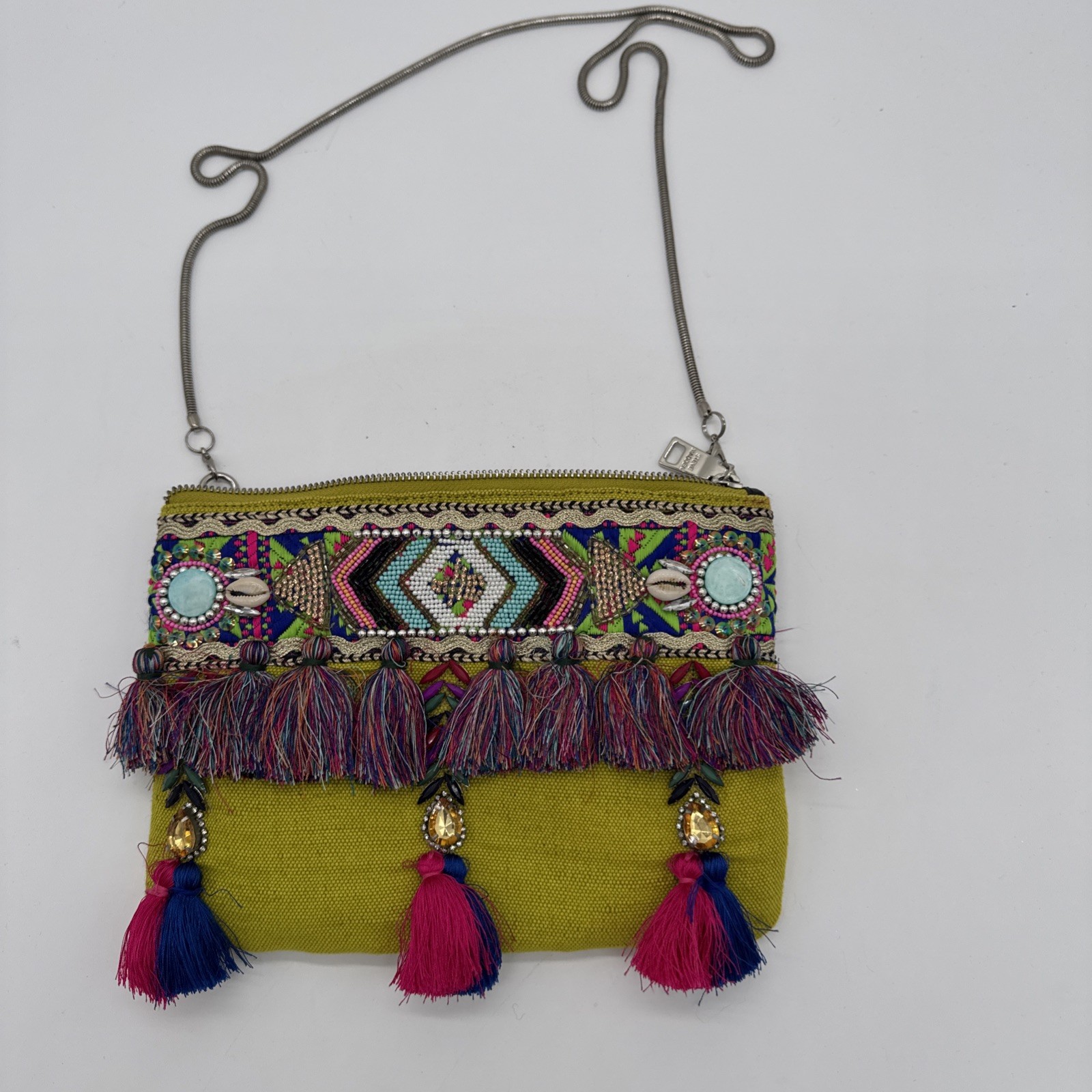 Steve Madden Boho Embellished Crossbody tassel Beaded Shell Festival Purse India