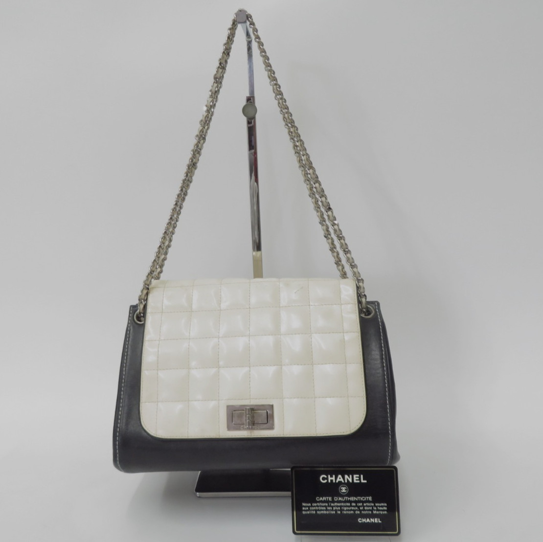 CHANEL 2.55 Chocolate Bar Patent Leather Double Chain Shoulder Bag F#30318