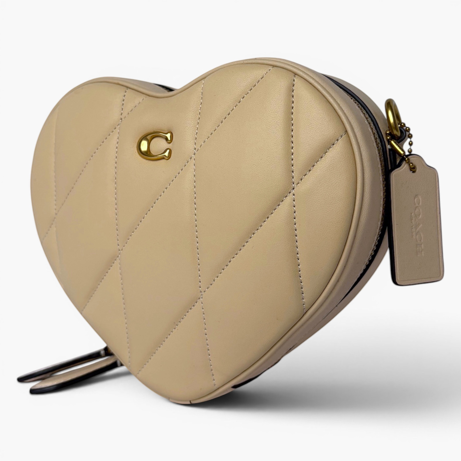 Coach Heart Crossbody Bag CE725 Ivory Quilted Nappa Leather Brass