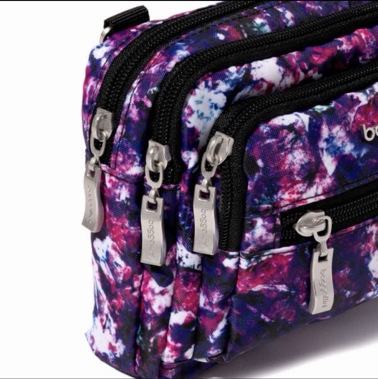 Baggallini Triple Zip Bagg in TruNylon Mulberry Opal CrossBody New with Tag