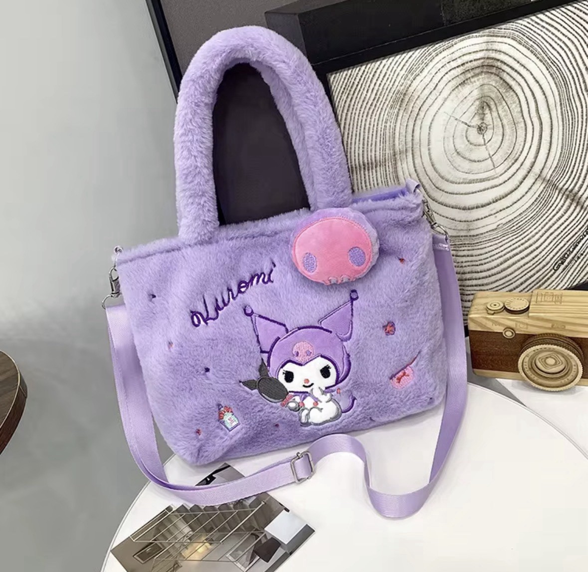 Sanrio Hello Kitty My Melody Kuromi Cinnamoroll Plush Tote Zip Strap Pink