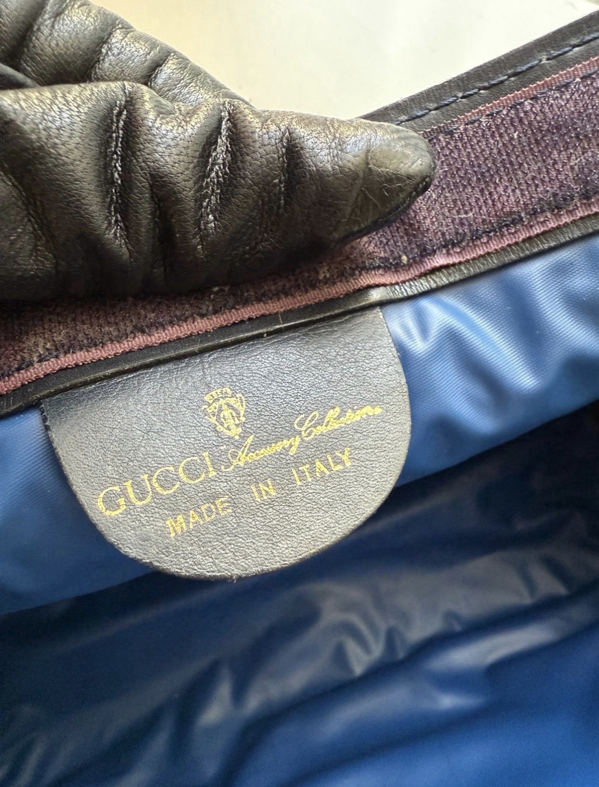 GUCCI GG Monogram Navy Leather Vintage Web Sherry Line Clutch Bag