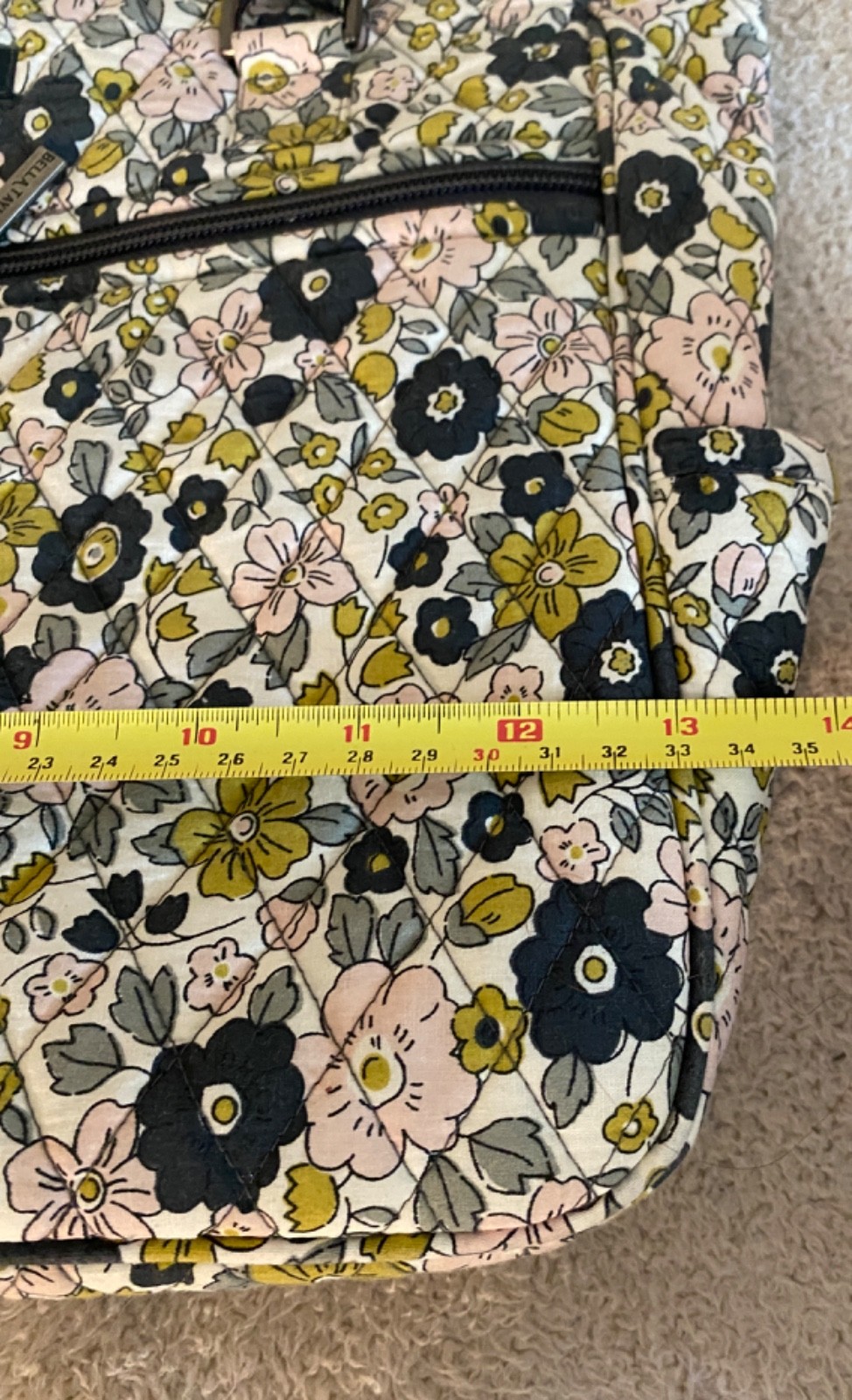 Bella Taylor Quilted Delicate Floral Charcoal Everyday Tote Shoulder Bag Soft
